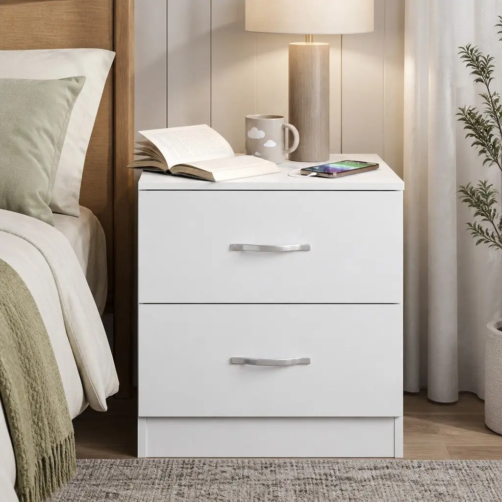 Bedside Table with 2 Drawer Storage