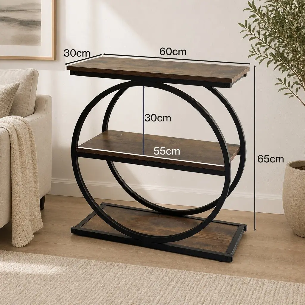 3 Tier Narrow Side Table Industrial End Table Storage Shelves Bedroom Living