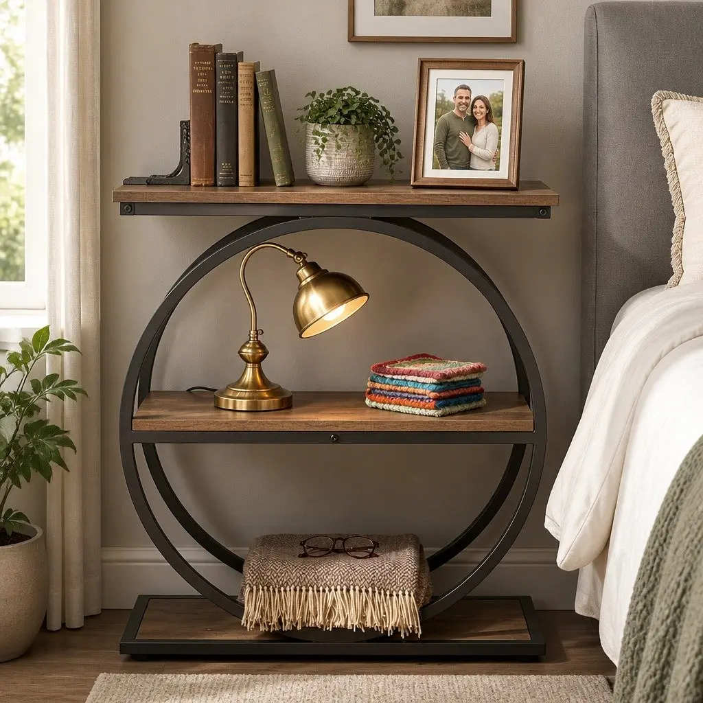 3 Tier Narrow Side Table Industrial End Table Storage Shelves Bedroom Living