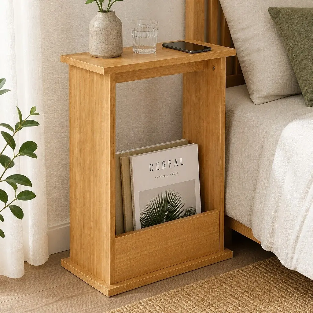 Slim Side Table with Magazine Rack Dark Oak 45cm x 18cm x 55cm