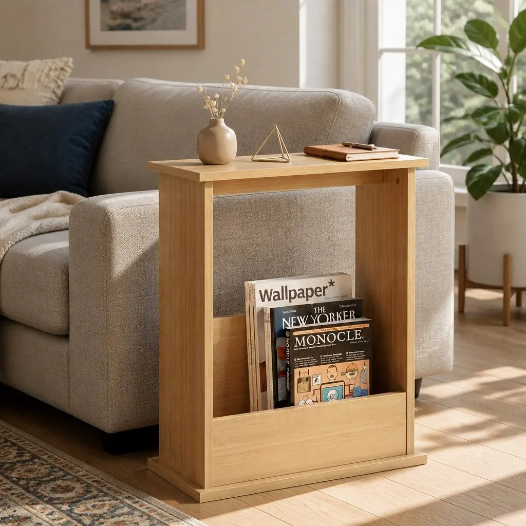 Slim Side Table with Magazine Rack Dark Oak 45cm x 18cm x 55cm