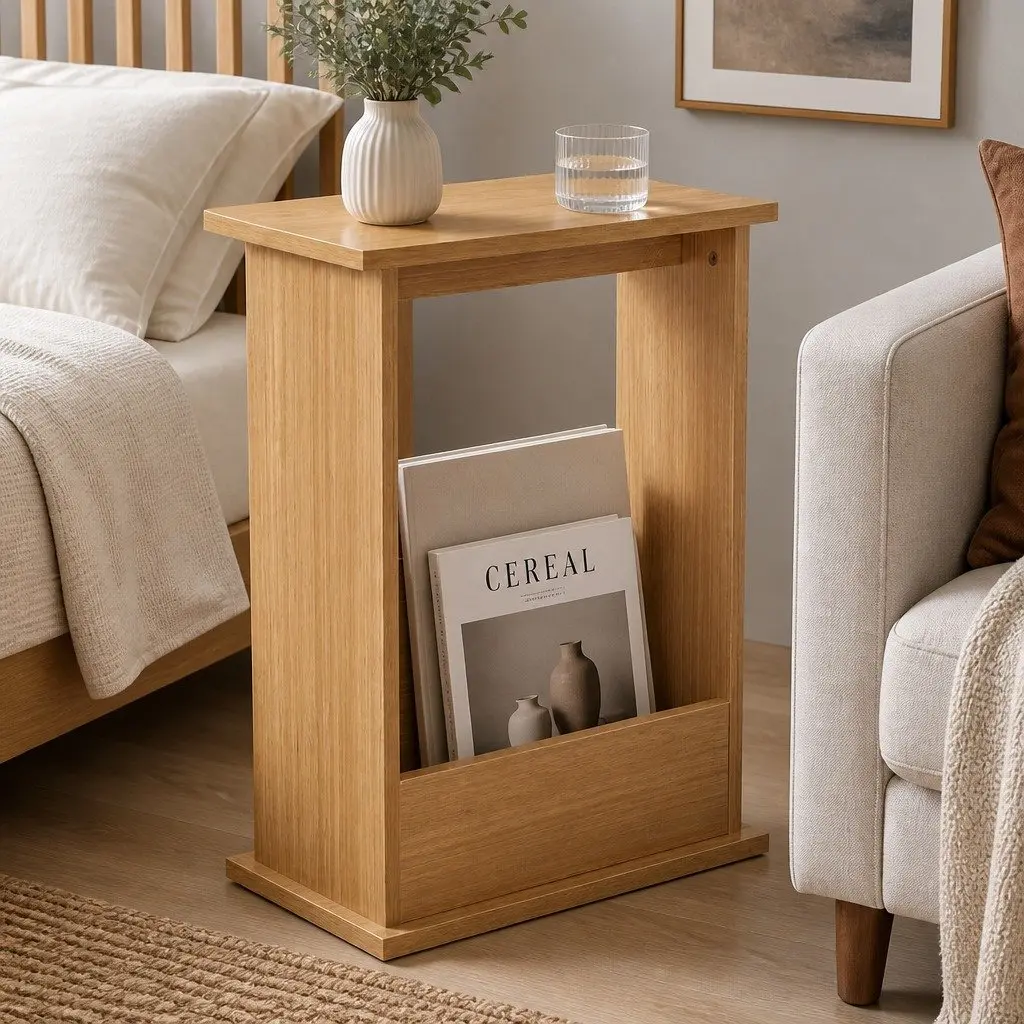 Slim Side Table with Magazine Rack Dark Oak 45cm x 18cm x 55cm