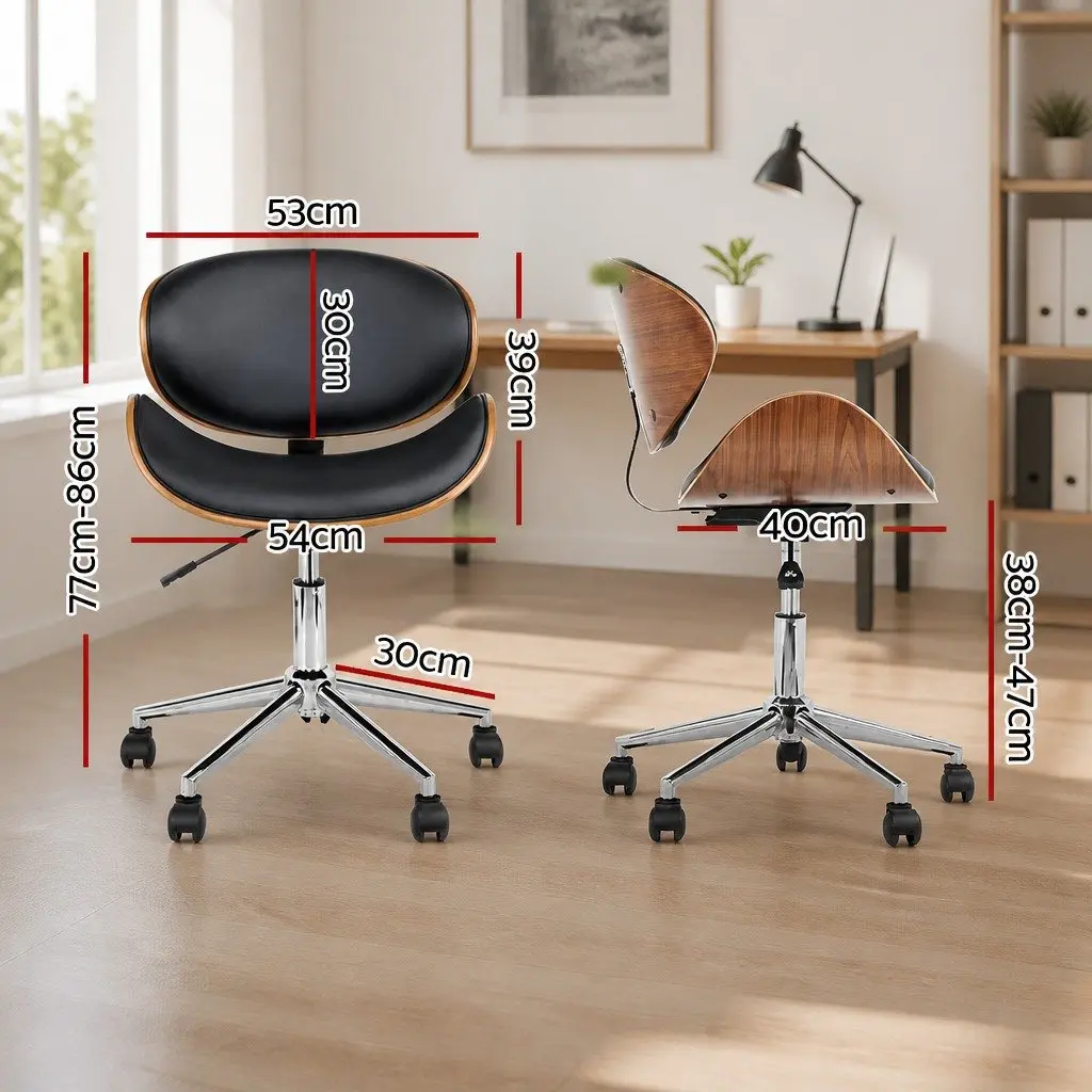 Wooden Office Chair PU Leather Seat Black 360 Degree Swivel