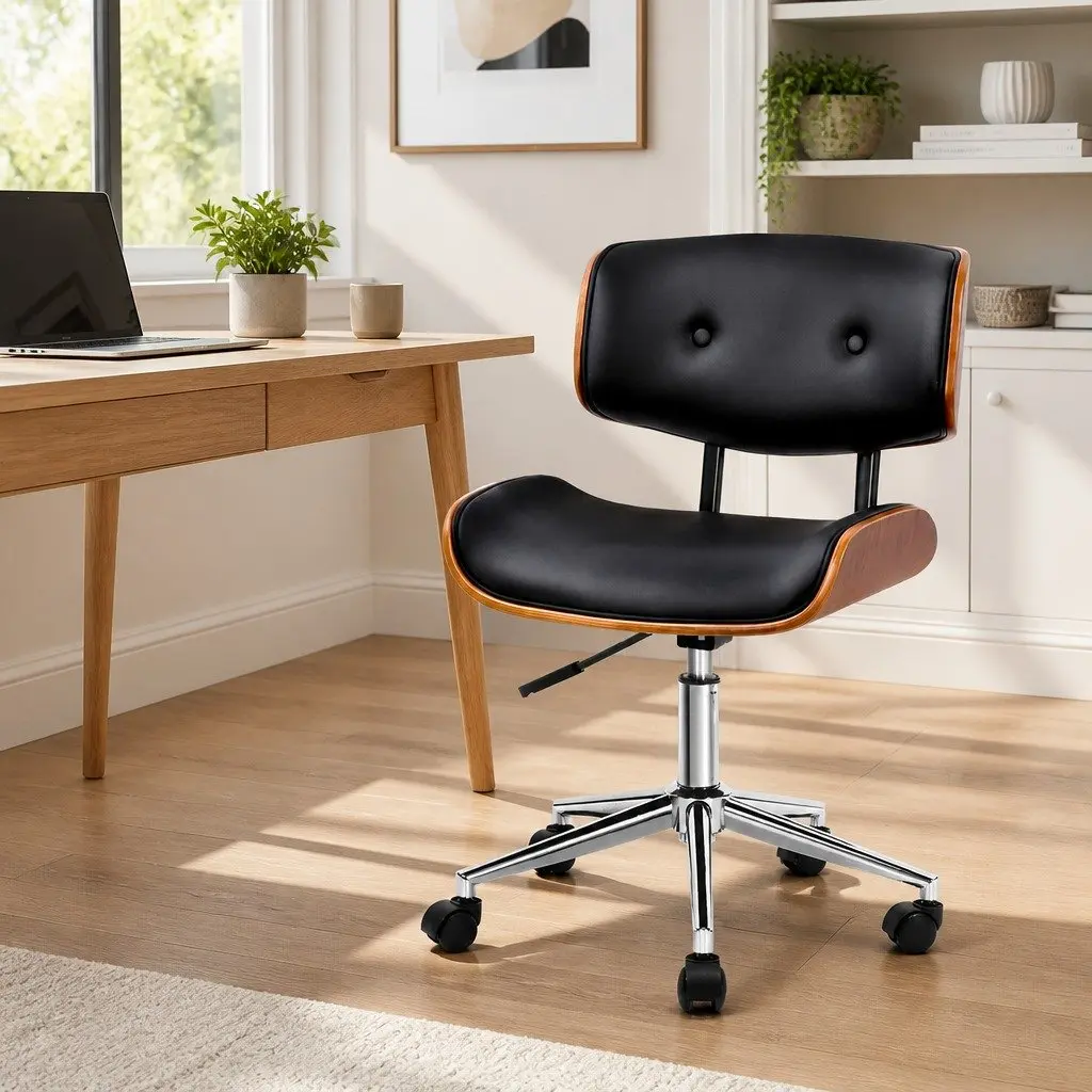 Black PU Leather Office Chair with Wheels