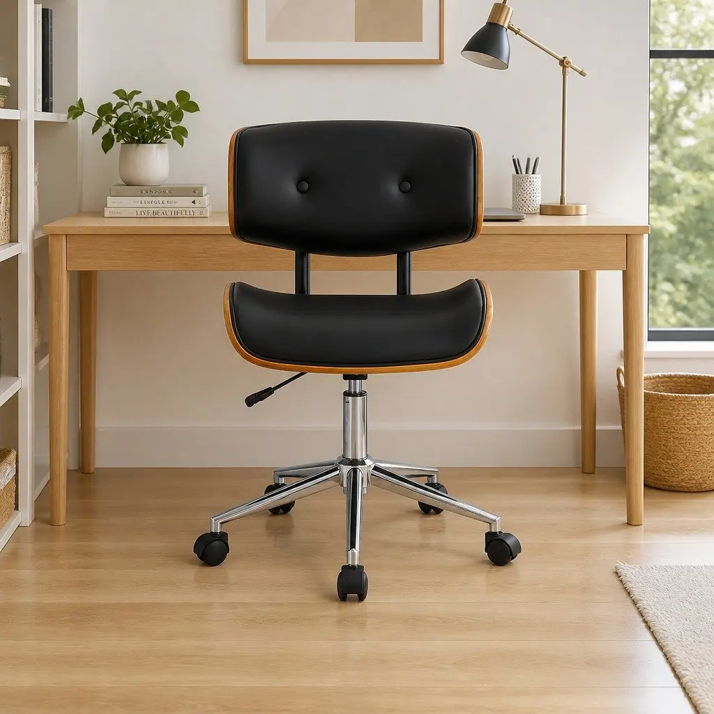 Black PU Leather Office Chair with Wheels