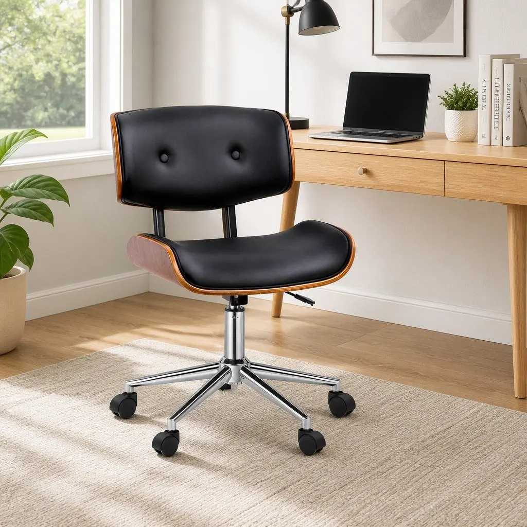 Black PU Leather Office Chair with Wheels