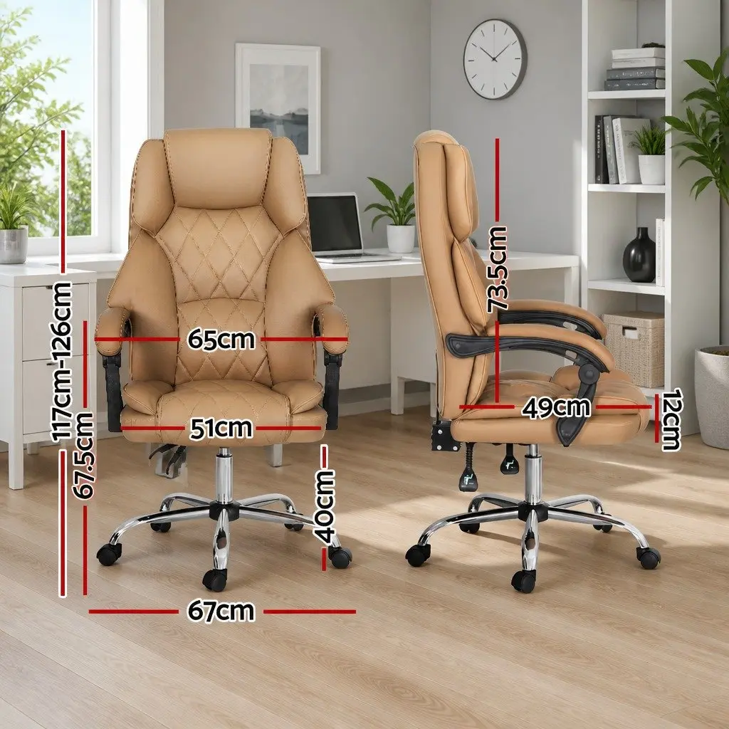 Executive Office Chair High Back Reclining Swivel Desk Seat Brown Leather