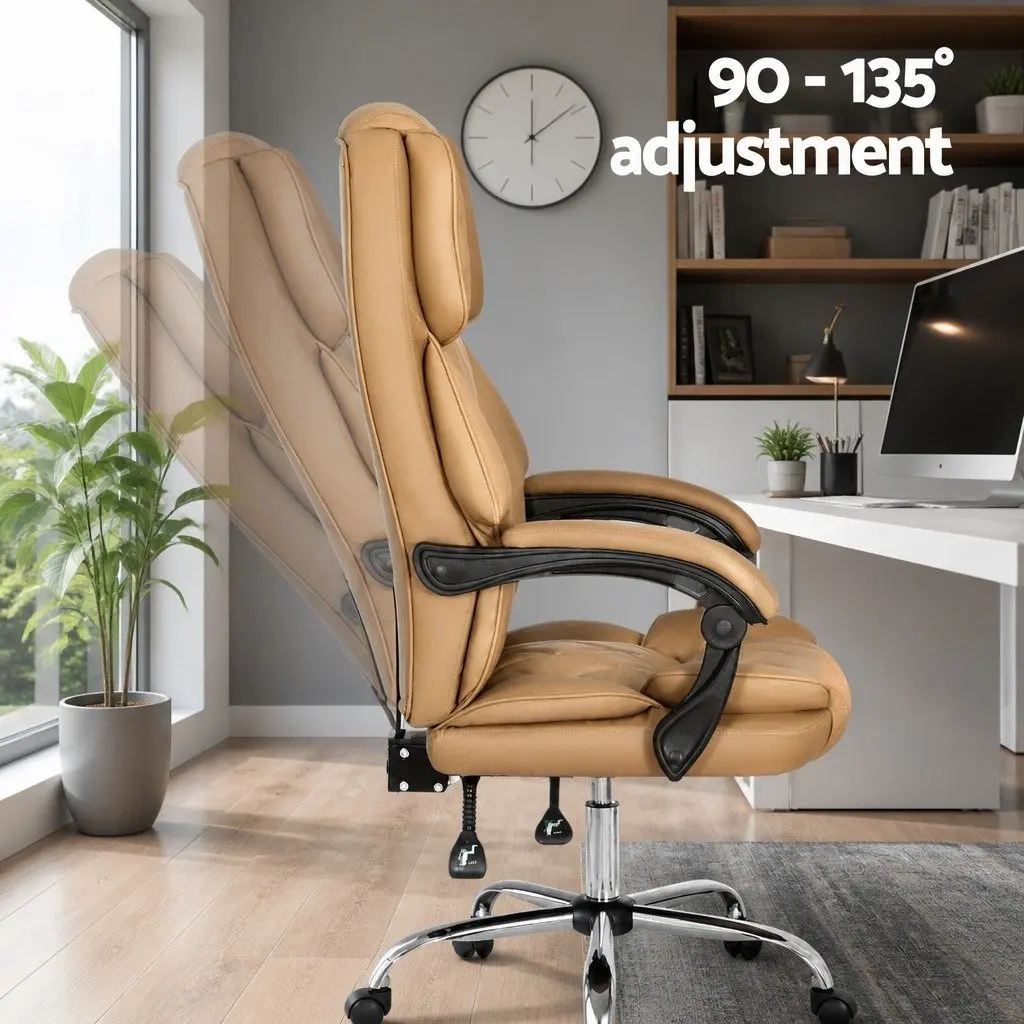 Executive Office Chair High Back Reclining Swivel Desk Seat Brown Leather