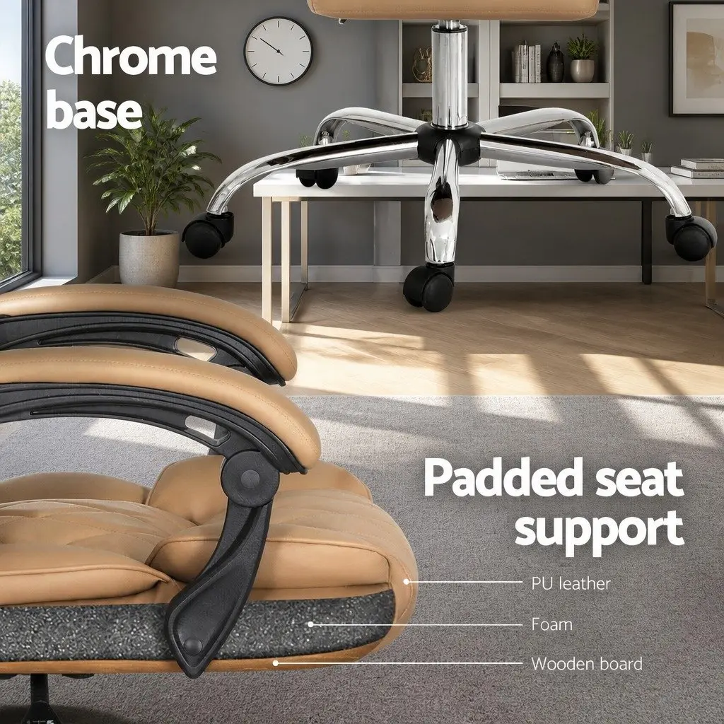 Executive Office Chair High Back Reclining Swivel Desk Seat Brown Leather