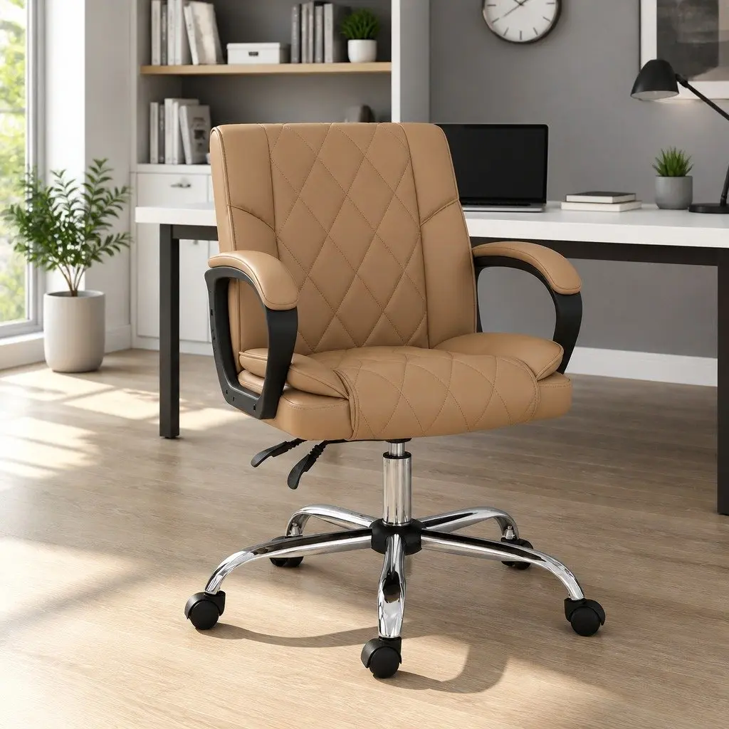 Executive Office Chair High Back Reclining Swivel Desk Seat Brown Leather