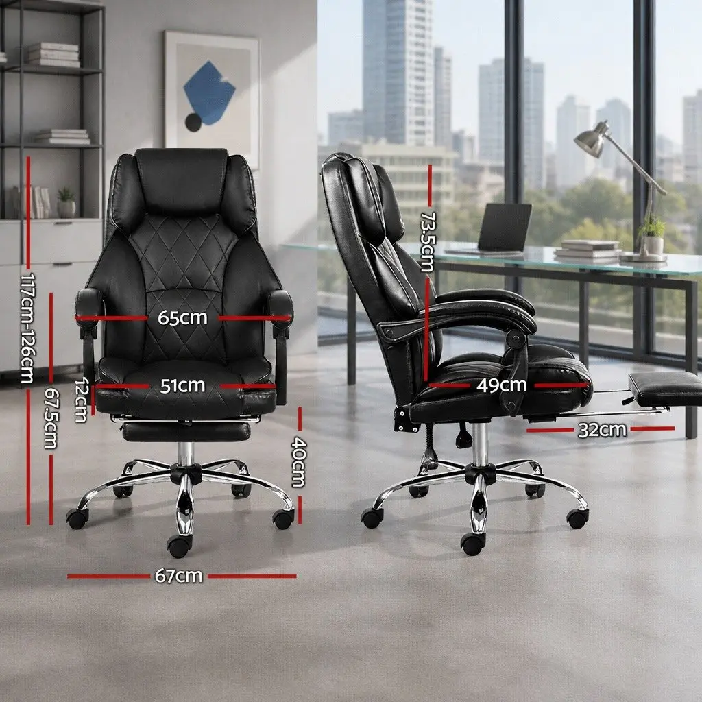 Executive Office Chair with Footrest Reclining Black Leather Desk Seat