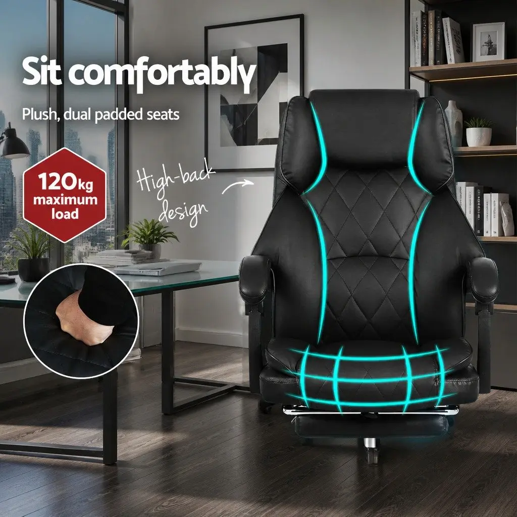 Executive Office Chair with Footrest Reclining Black Leather Desk Seat