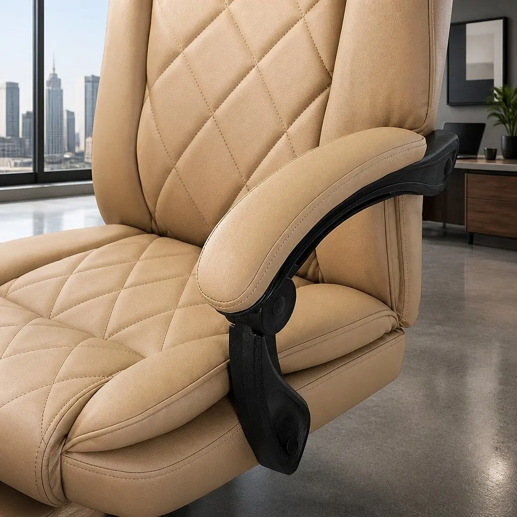 Executive Office Chair Brown Leather High-Back Reclining Swivel Seat with Footrest