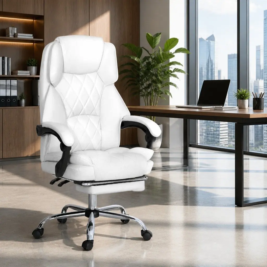 White Office Chair with Footrest