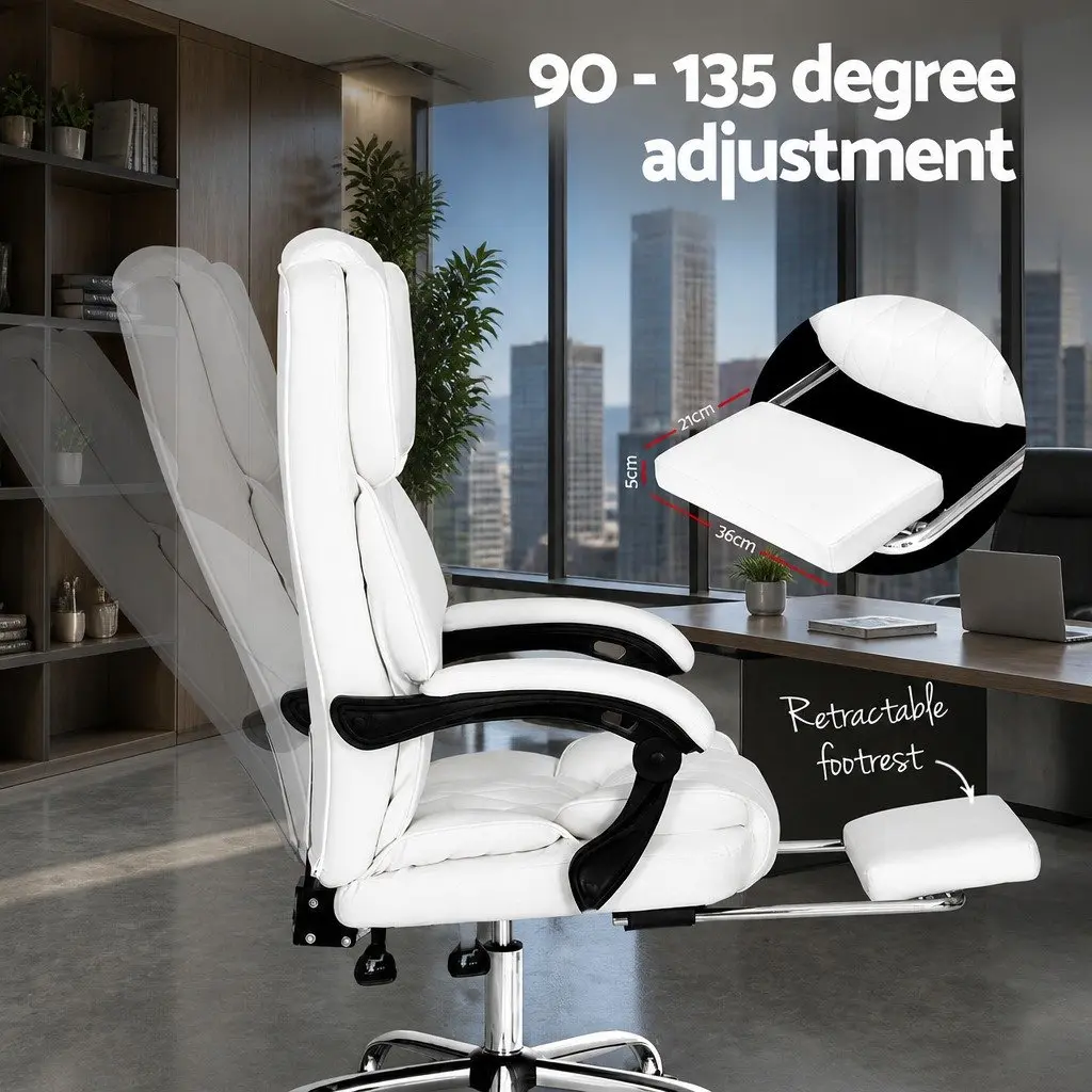 White Office Chair with Footrest