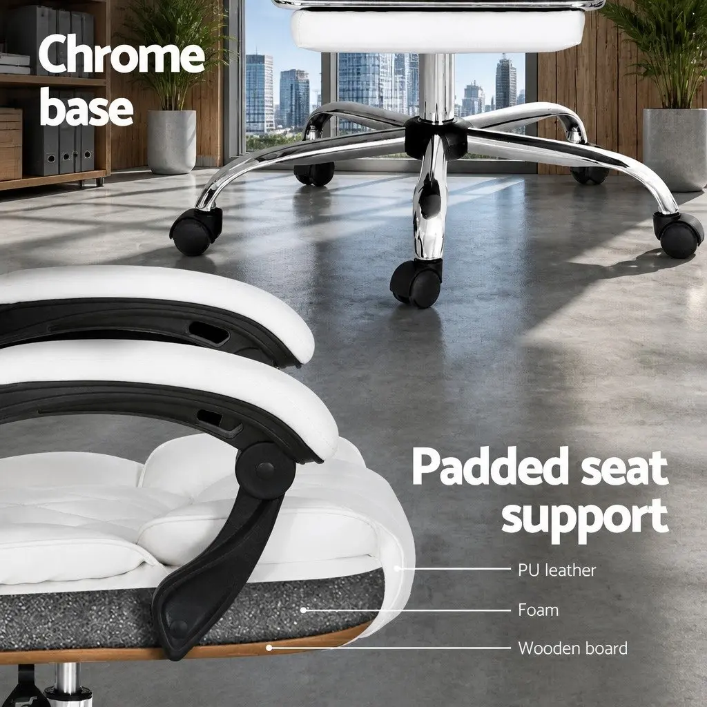 White Office Chair with Footrest