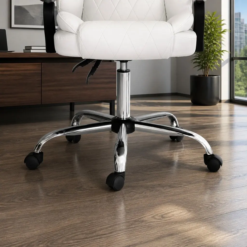 Office Chair High-Back Recliner White Padded Armrests Adjustable