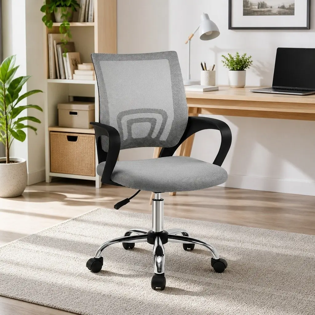 Mesh Office Chair Mid Back Grey Breathable Ergonomic Desk Chair 360 Swivel