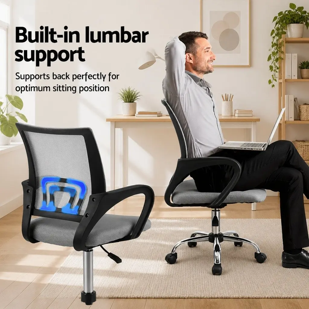 Mesh Office Chair Mid Back Grey Breathable Ergonomic Desk Chair 360 Swivel