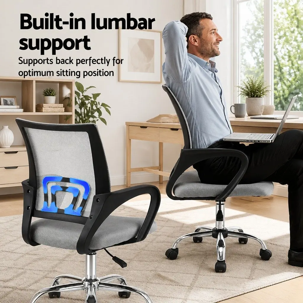 Mesh Office Chair Mid Back Grey Ergonomic Design 360 Rotatable Gas Lift