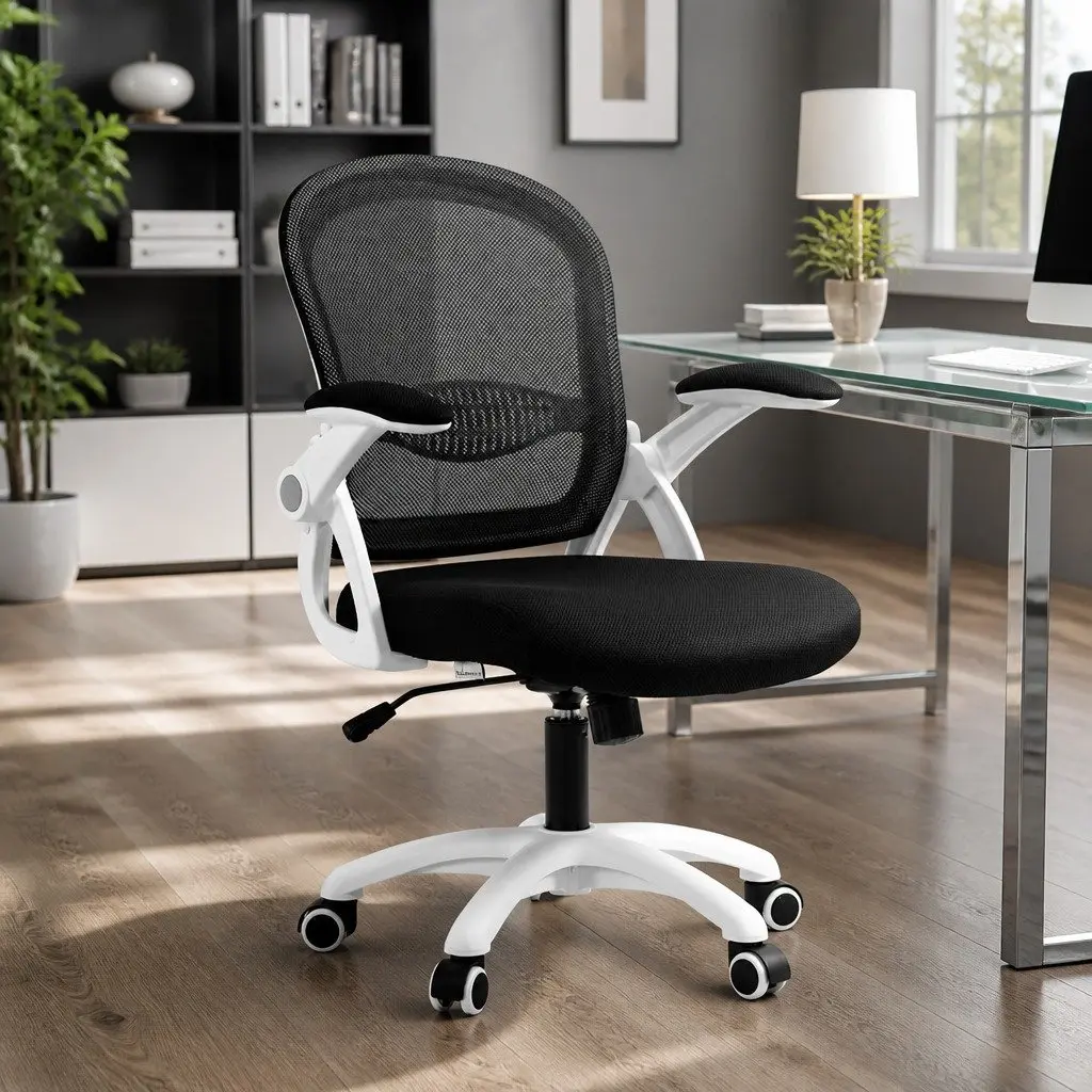 Office Chair Mid Back Black Adjustable Height Breathable Ergonomic Seat