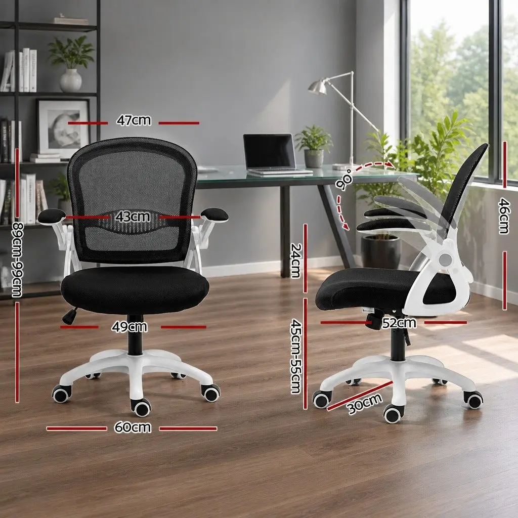 Office Chair Mid Back Black Adjustable Height Breathable Ergonomic Seat
