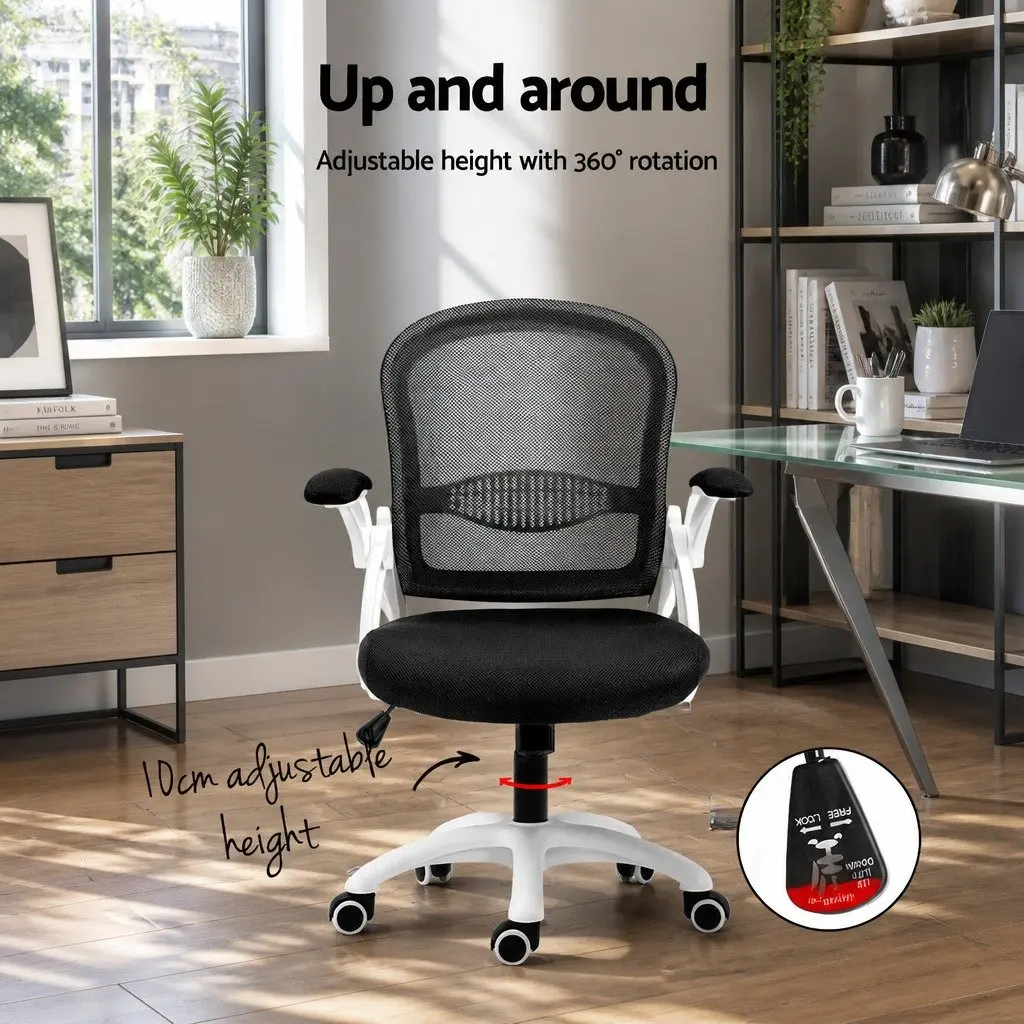 Office Chair Mid Back Black Adjustable Height Breathable Ergonomic Seat