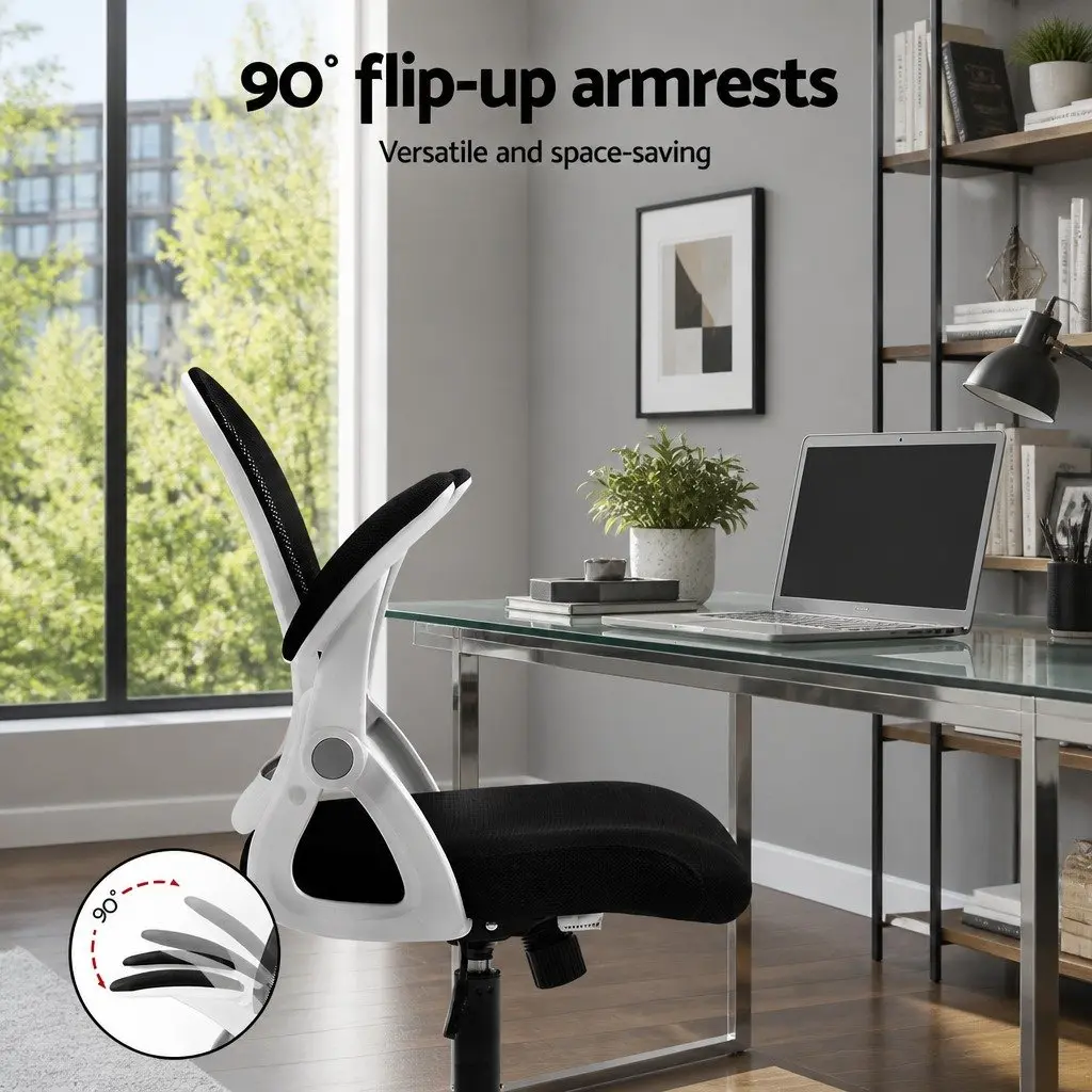 Office Chair Mid Back Black Adjustable Height Breathable Ergonomic Seat