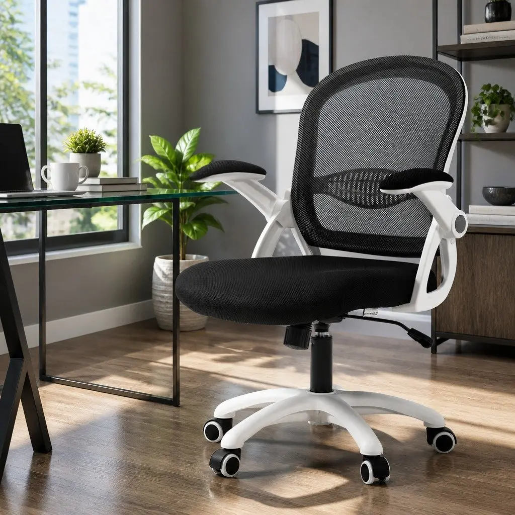Office Chair Mid Back Black Adjustable Height Breathable Ergonomic Seat