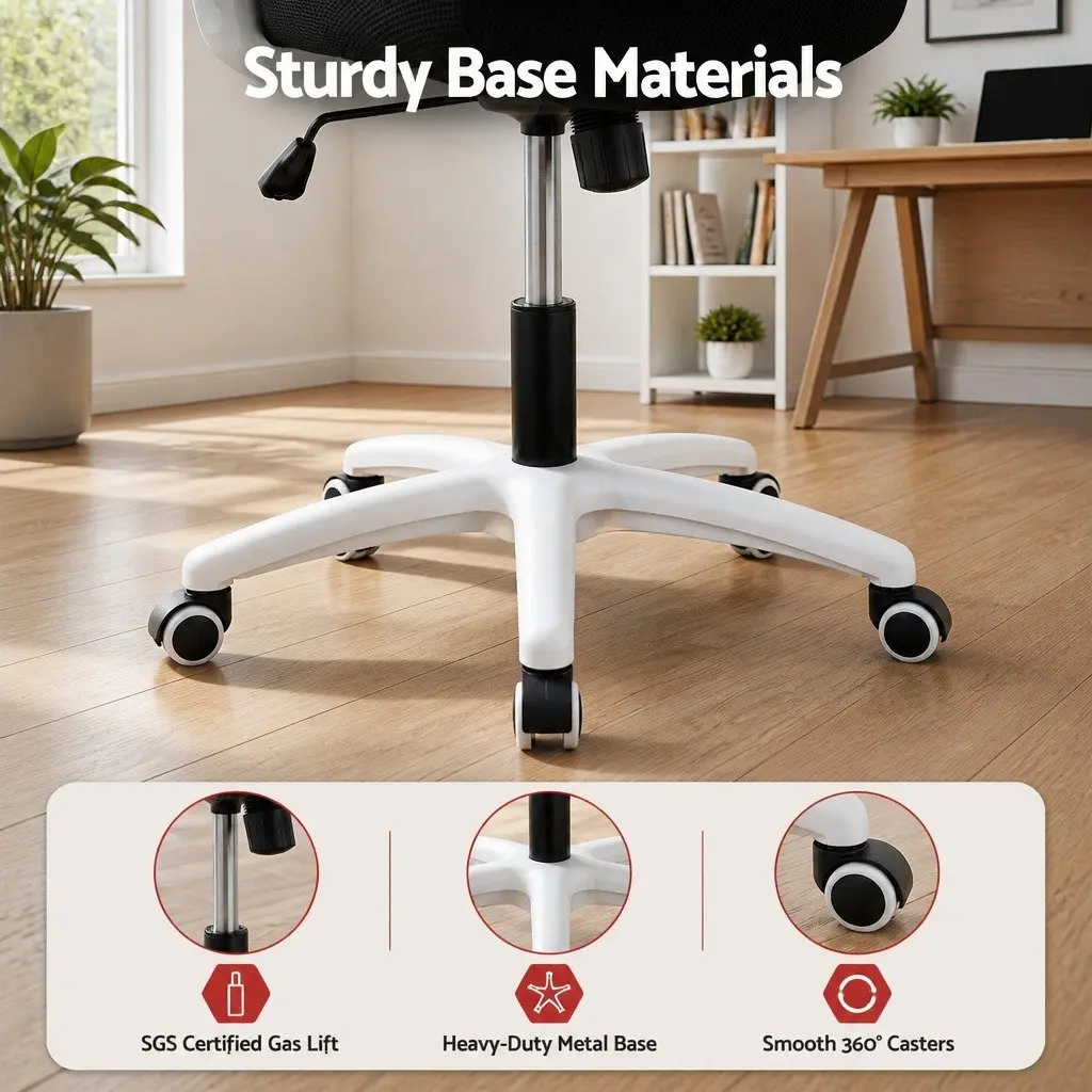 Office Chair Mid Back Black Adjustable Height Breathable Ergonomic Seat