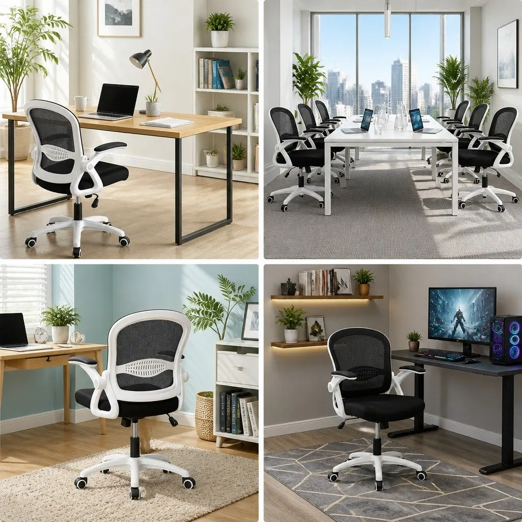 Office Chair Mid Back Black Adjustable Height Breathable Ergonomic Seat