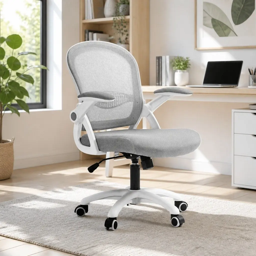 Mesh Office Chair Mid Back Grey Adjustable Height Gas Lift 360 Swivel Tilt
