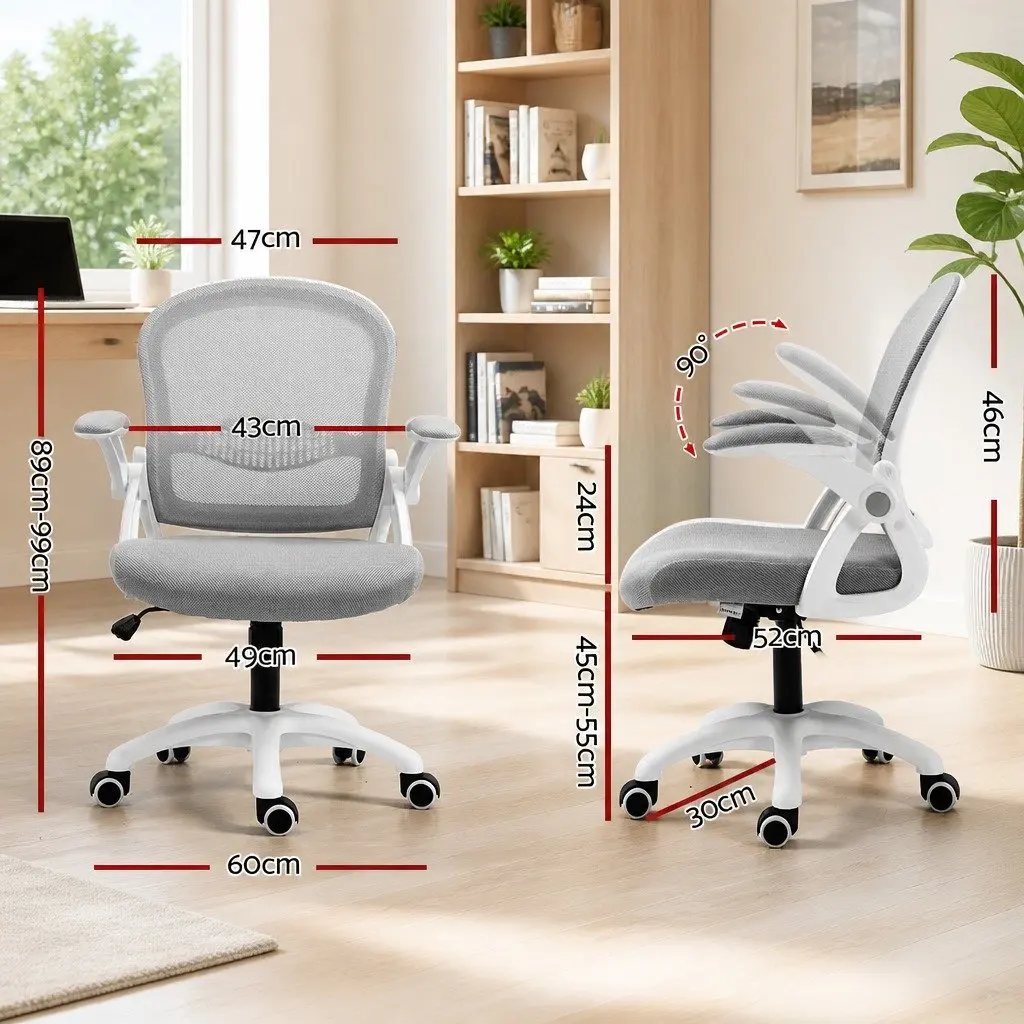 Mesh Office Chair Mid Back Grey Adjustable Height Gas Lift 360 Swivel Tilt