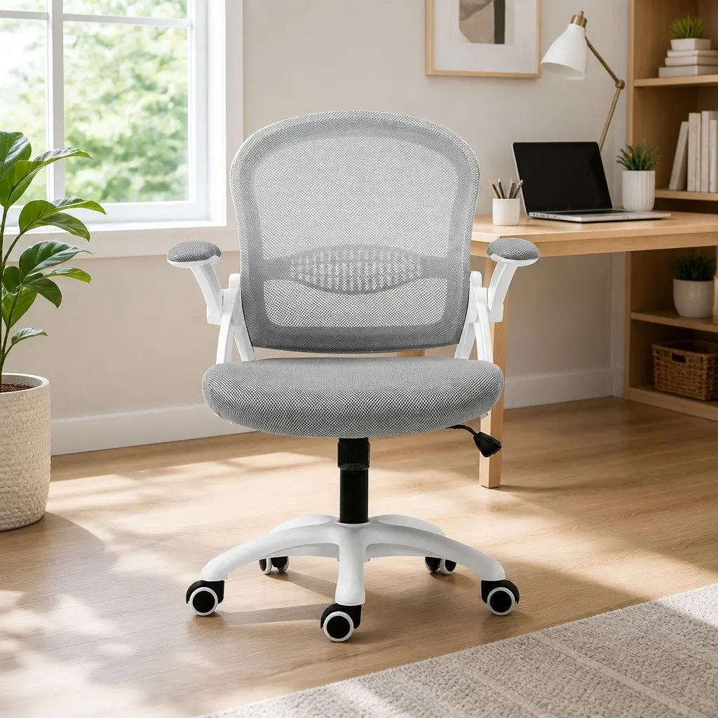 Mesh Office Chair Mid Back Grey Adjustable Height Gas Lift 360 Swivel Tilt