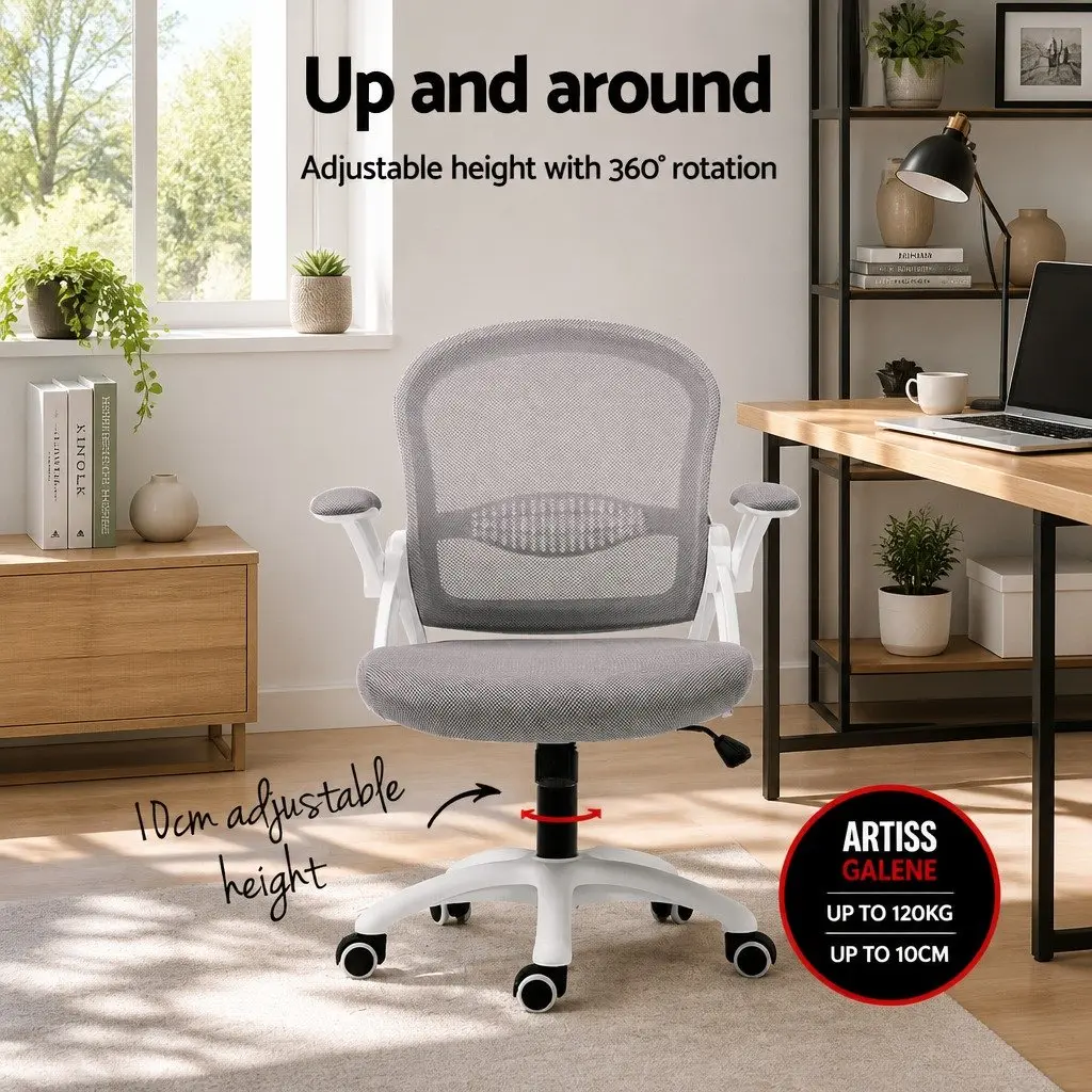 Mesh Office Chair Mid Back Grey Adjustable Height Gas Lift 360 Swivel Tilt