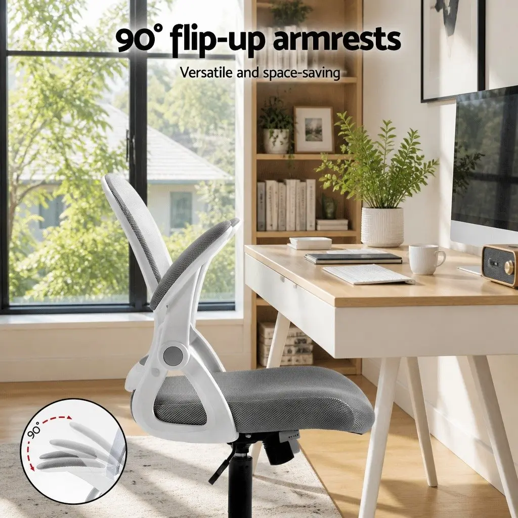 Mesh Office Chair Mid Back Grey Adjustable Height Gas Lift 360 Swivel Tilt