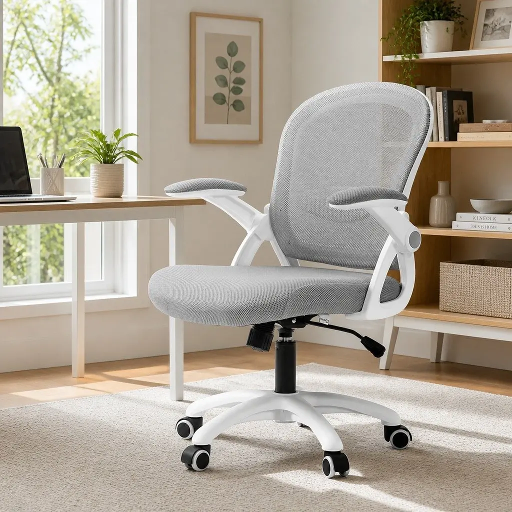 Mesh Office Chair Mid Back Grey Adjustable Height Gas Lift 360 Swivel Tilt