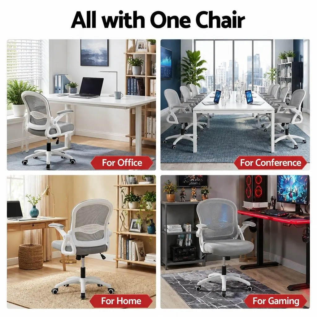 Mesh Office Chair Mid Back Grey Adjustable Height Gas Lift 360 Swivel Tilt