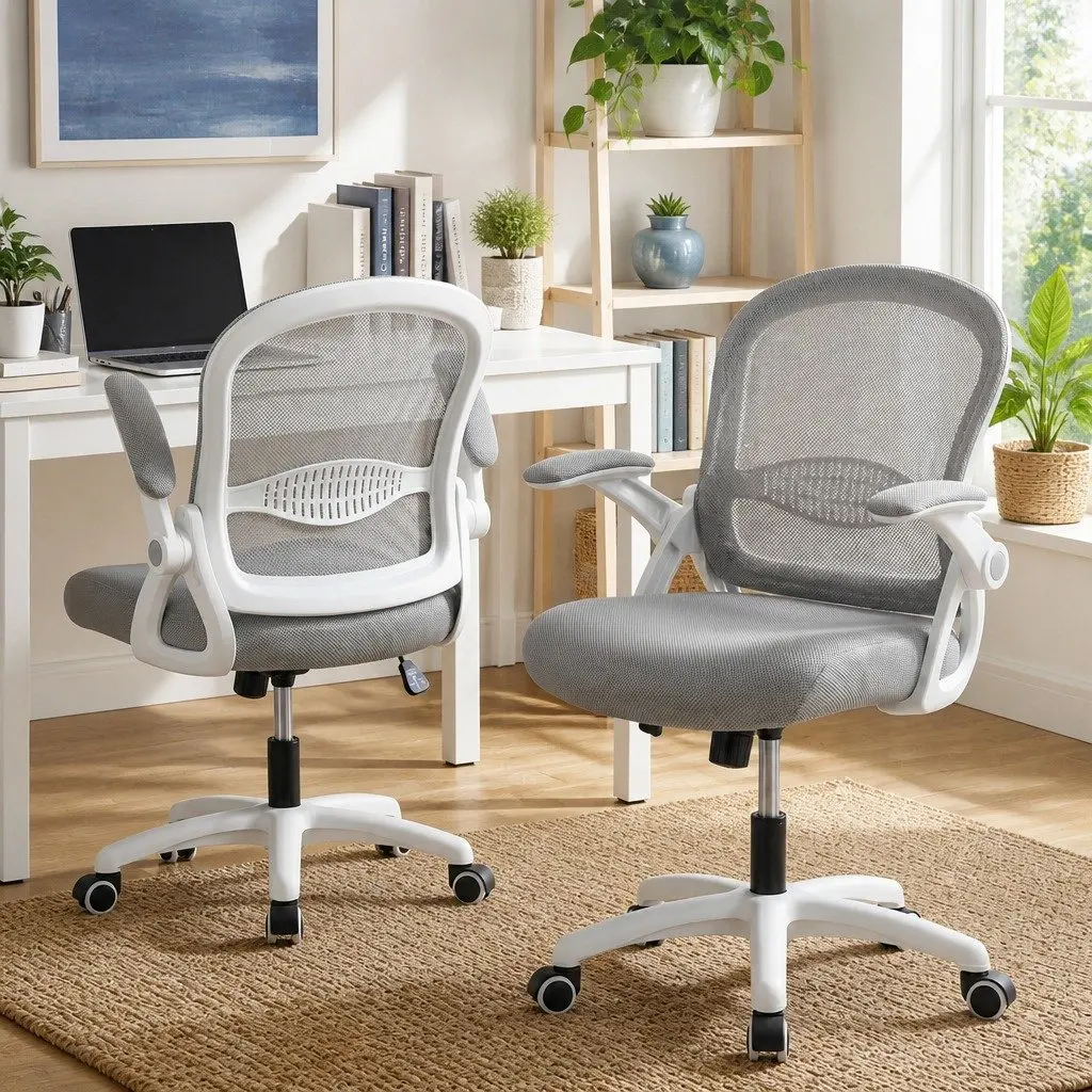 Mesh Office Chair Mid Back Grey Adjustable Height Gas Lift 360 Swivel Tilt