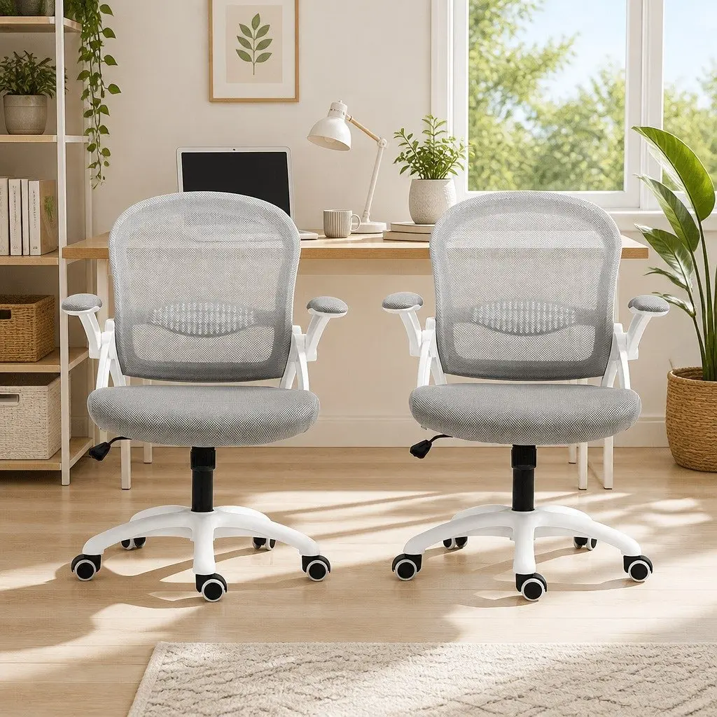 Office Chair Mesh Computer Gaming Desk Work Study Mid Back Adjustable Grey White