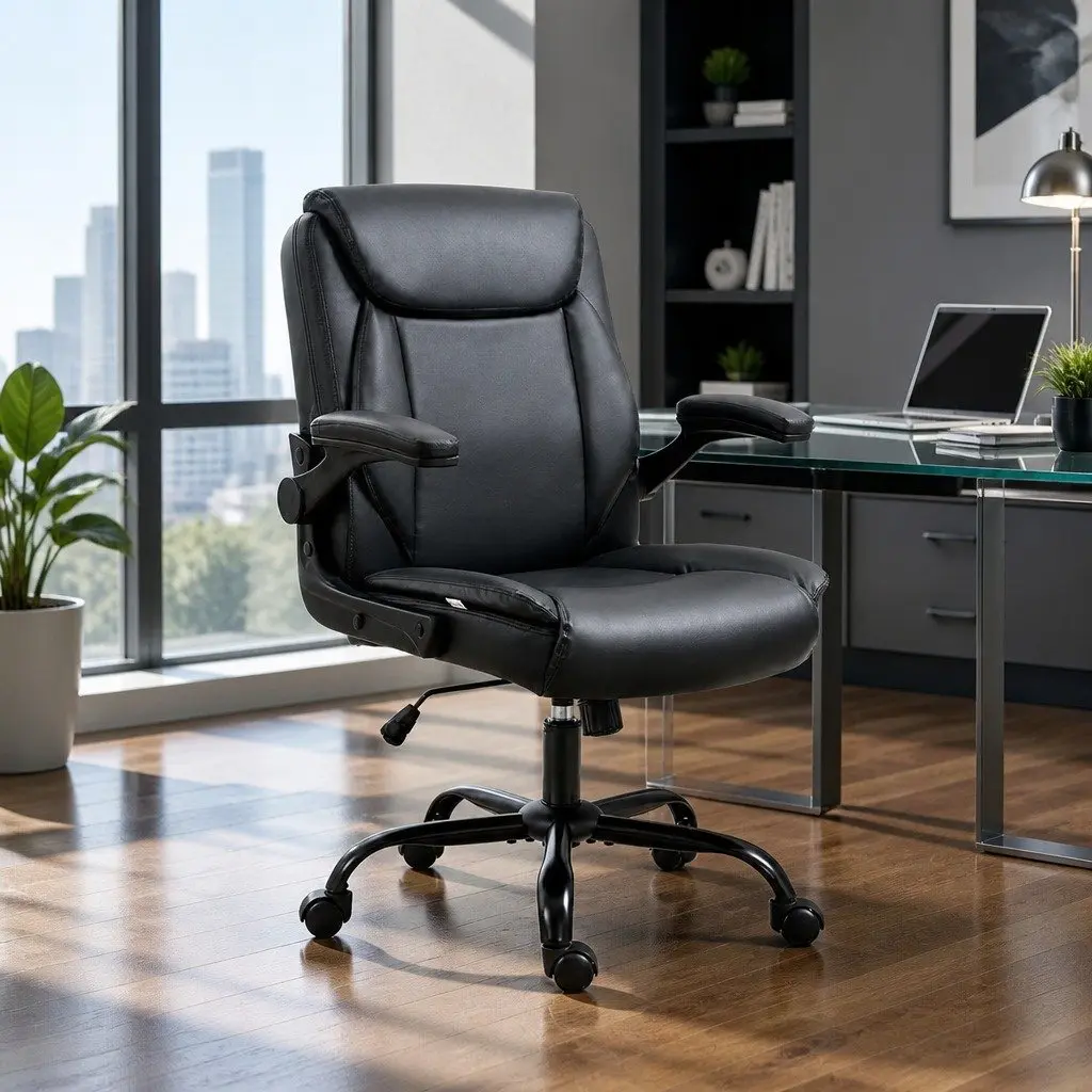 Office Chair Mid Back Black Adjustable Height Swivel Desk Seat