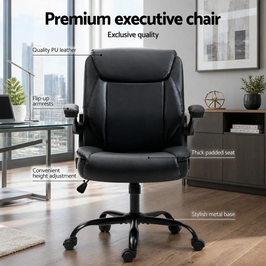 Office Chair Mid Back Black Adjustable Height Swivel Desk Seat