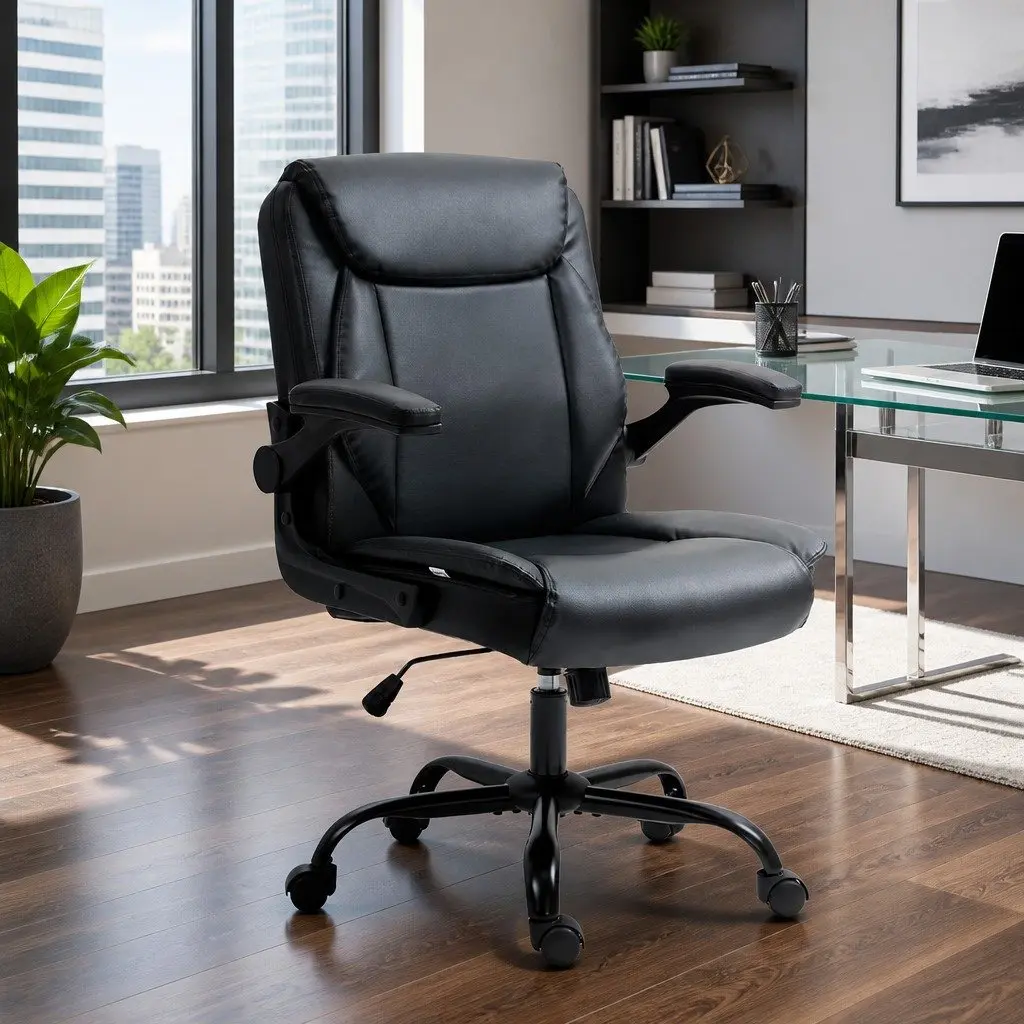 Office Chair Mid Back Black Adjustable Height Swivel Desk Seat