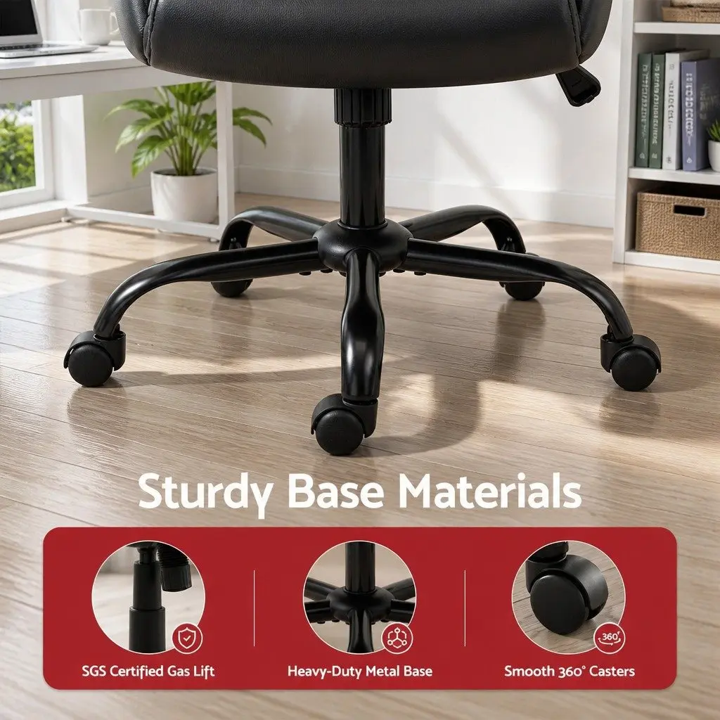 Office Chair Mid Back Black Adjustable Height Swivel Desk Seat
