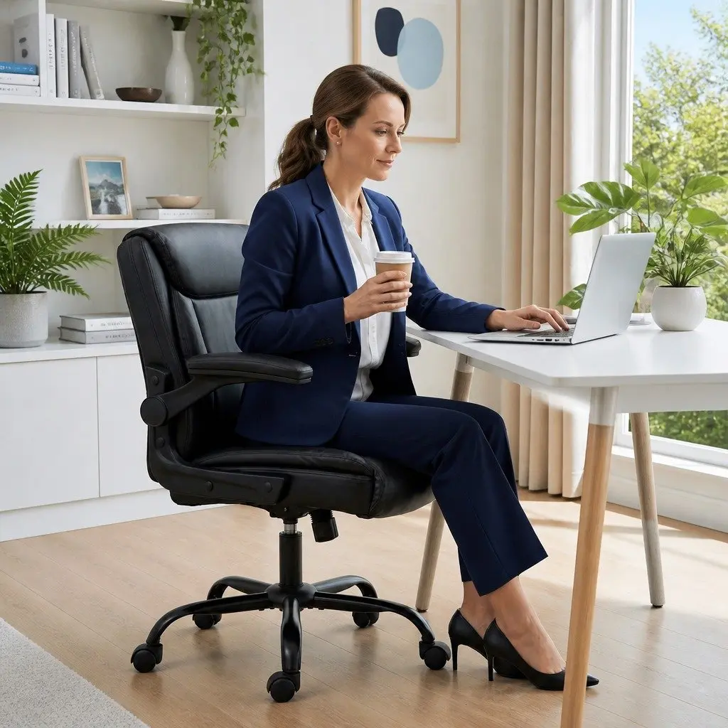 Office Chair Mid Back Black Adjustable Height Swivel Desk Seat