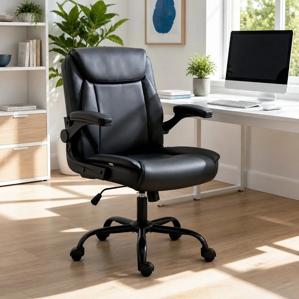 Office Chair Mid Back Black Adjustable Height Swivel Desk Seat