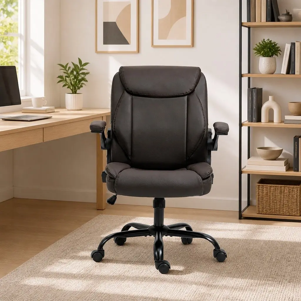 Office Chair Mid Back Brown Adjustable Height Swivel Seat