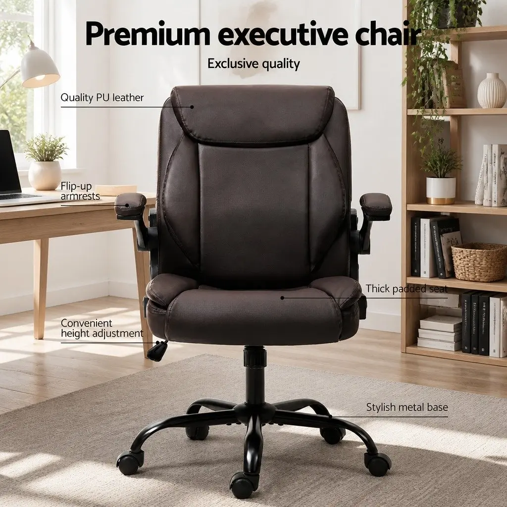 Office Chair Mid Back Brown Adjustable Height Swivel Seat