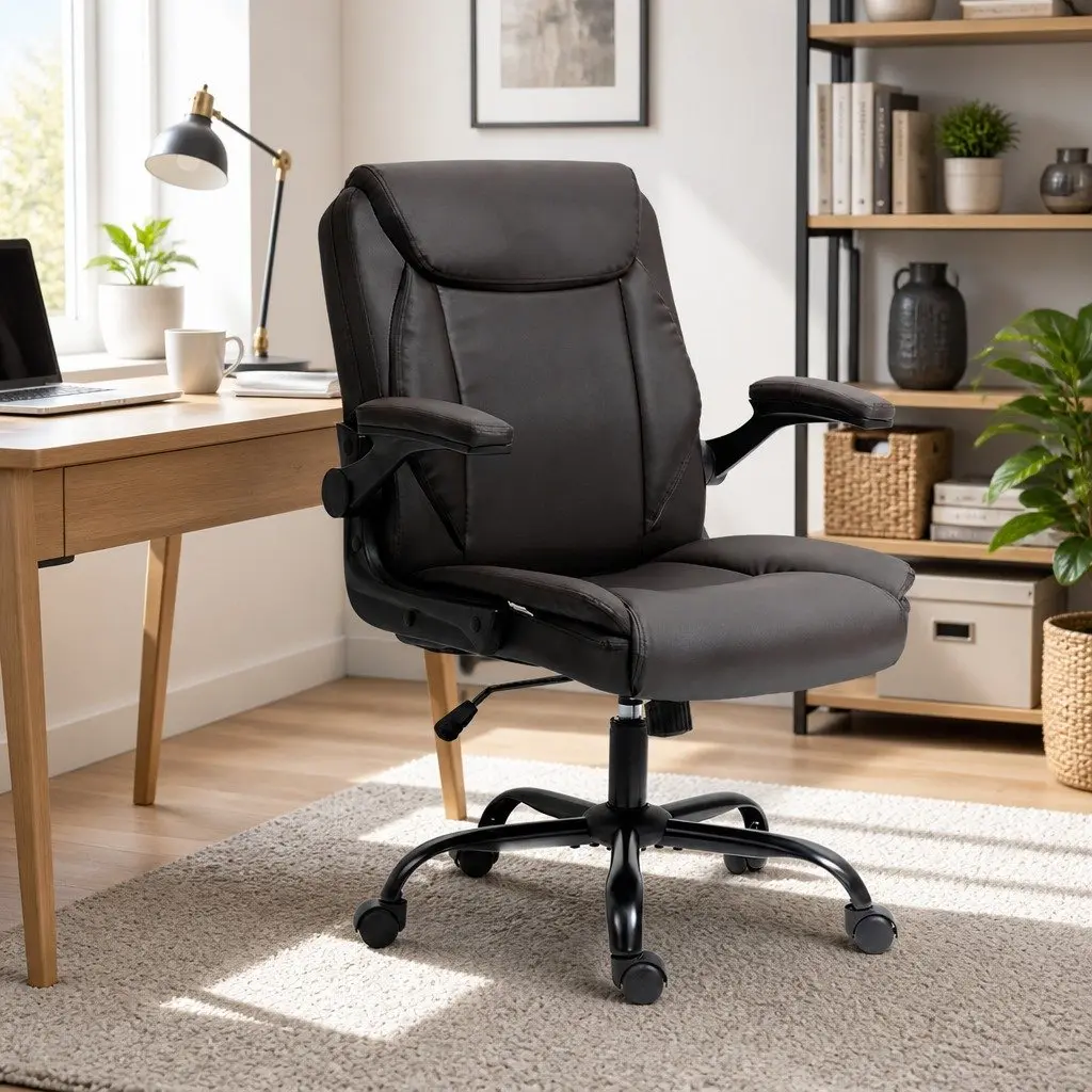 Office Chair Mid Back Brown Adjustable Height Swivel Seat