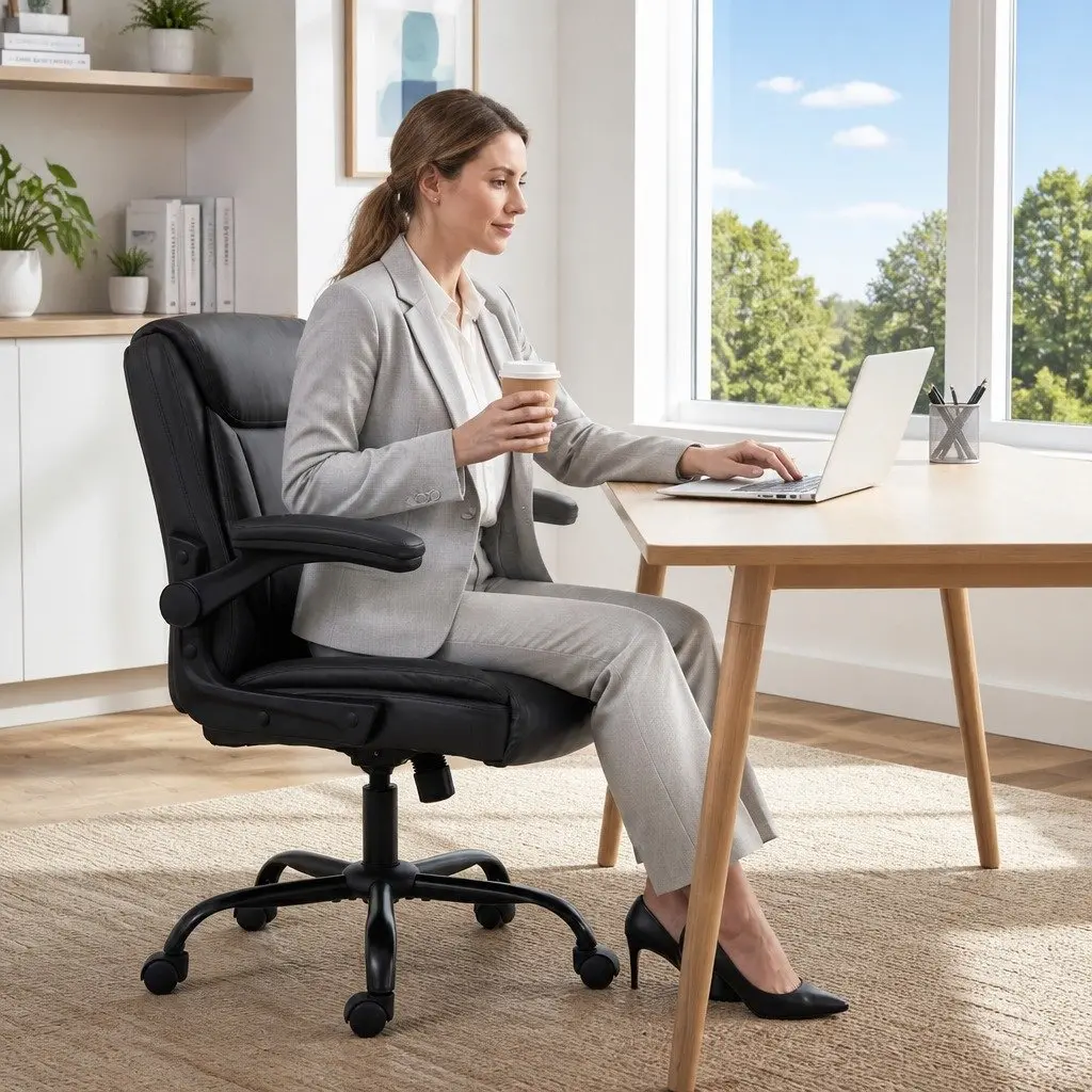 Office Chair Mid Back Brown Adjustable Height Swivel Seat